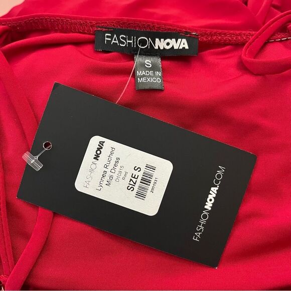 Fashion Nova Lynnea Ruched Midi Dress Red Small - Picture 5 of 6